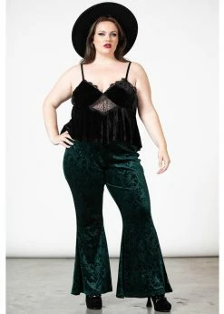 Killstar Dark Dynasty Unicorn 70's Velvet Flare Trousers Emerald -KILLSTAR Sales Store killstar KSRA006469 dark dynasty trousers emerald 1 1024x1024