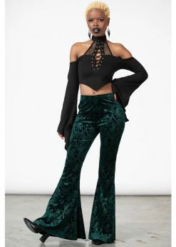 Killstar Dark Dynasty Unicorn 70's Velvet Flare Trousers Emerald -KILLSTAR Sales Store killstar KSRA006469 dark dynasty trousers emerald 3 1024x1024