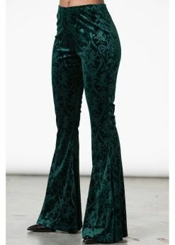 KILLSTAR Sales Store 23 Killstar Dark Dynasty Unicorn 70's Velvet Flare Trousers Emerald