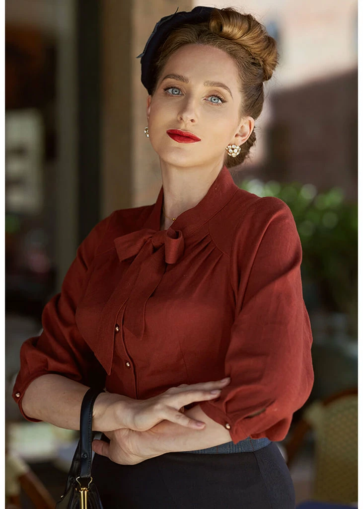 Miss Candyfloss Kristin Amber 40's Blouse Rust 4 Miss Candyfloss Kristin Amber 40's Blouse Rust - Image 2