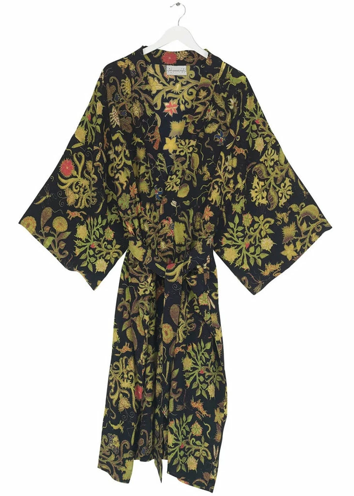 One Hundred Stars Tudor Silk Crepe Long Kimono Black 6 One Hundred Stars Tudor Silk Crepe Long Kimono Black - Image 4
