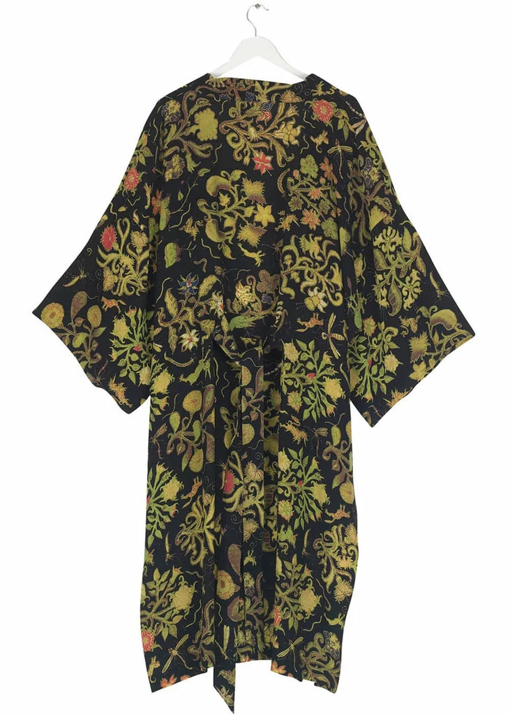 One Hundred Stars Tudor Silk Crepe Long Kimono Black 3 One Hundred Stars Tudor Silk Crepe Long Kimono Black