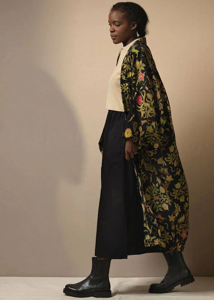 One Hundred Stars Tudor Silk Crepe Long Kimono Black 5 One Hundred Stars Tudor Silk Crepe Long Kimono Black - Image 3