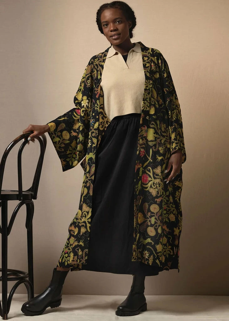 One Hundred Stars Tudor Silk Crepe Long Kimono Black 4 One Hundred Stars Tudor Silk Crepe Long Kimono Black - Image 2