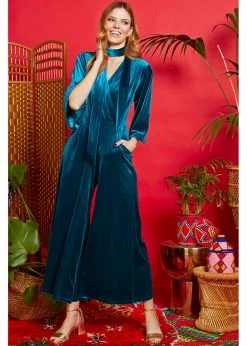 Onjenu Laurie 70's Velvet Jumpsuit In Teal 6 Onjenu Laurie 70's Velvet Jumpsuit In Teal -KILLSTAR Sales Store onjenu LAURIE velvet jumpsuit teal 0 1024x1024