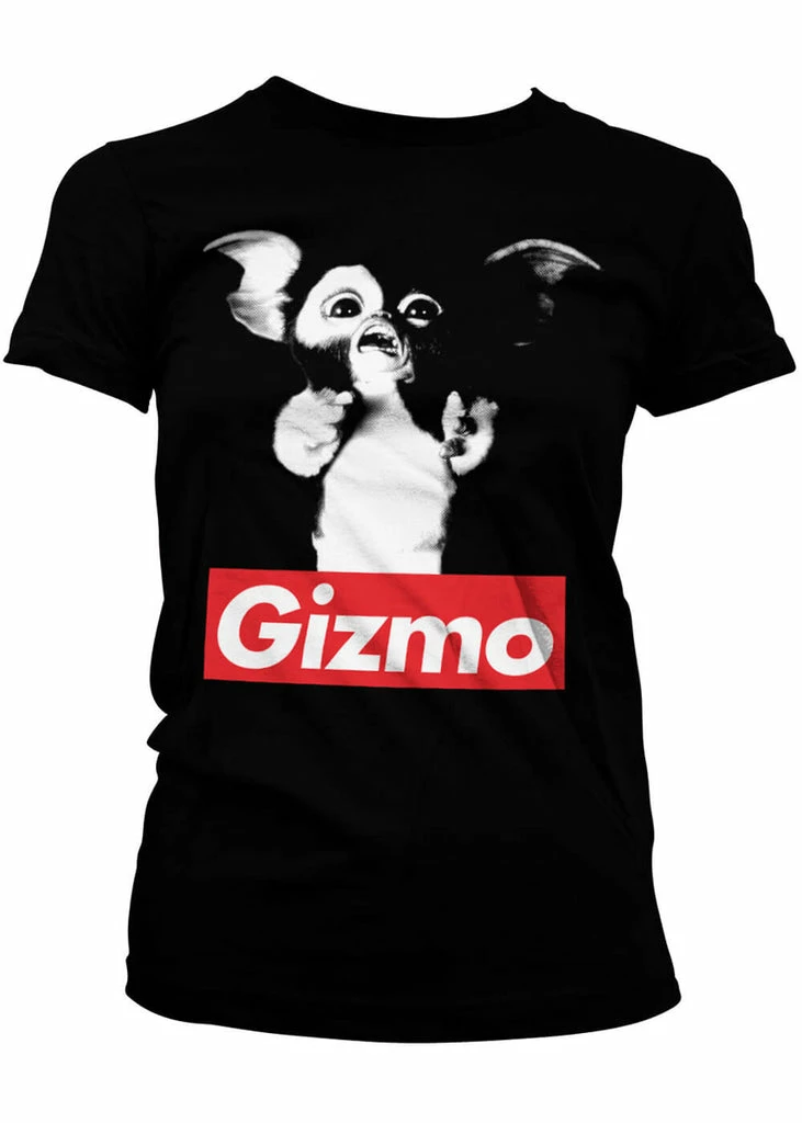 Retro Movies Gremlins Gizmo Girly T-Shirt Black 3 Retro Movies Gremlins Gizmo Girly T-Shirt Black