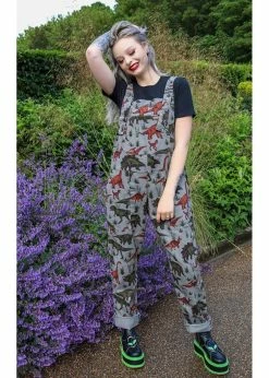 Run & Fly Adventure Dinosaur Twill 70's Dungarees Grey -KILLSTAR Sales Store run and fly JM1885 adventure dino twill dungarees grey 3 1024x1024