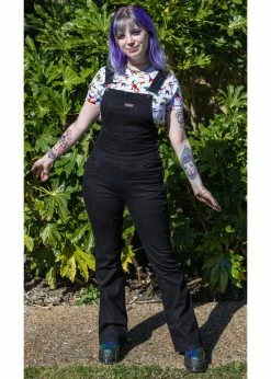 Run And Fly 70's Flared Dungarees Black