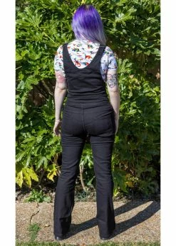 Run And Fly 70's Flared Dungarees Black -KILLSTAR Sales Store run and fly JM2032 flared dungarees black 2 1024x1024