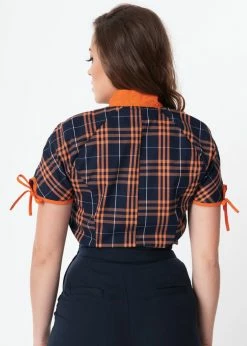 Unique Vintage Chita Plaid 40's Blouse Navy Orange -KILLSTAR Sales Store unique vintage K1057WT0 chita plaid blouse oran nav 1 f8a70b78 be24 4a09 9f14 8479cae1bfca 1024x1024