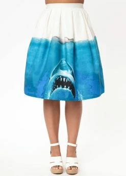 Unique Vintage X Jaws Movie Poster 50's Swing Skirt White Blue -KILLSTAR Sales Store unique vintage K1119WB0 jaws poster swing skirt wt bl 1 1024x1024