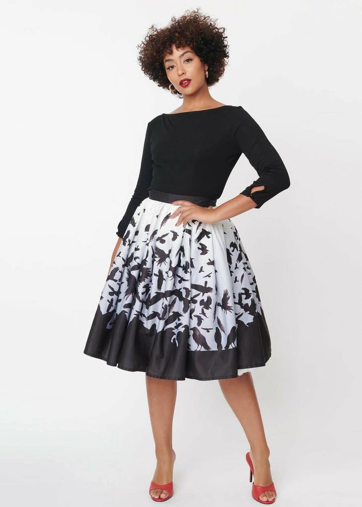 Unique Vintage X Hitchcock The Birds Main Attraction 50's Swing Skirt Black White 7 Unique Vintage X Hitchcock The Birds Main Attraction 50's Swing Skirt Black White - Image 5