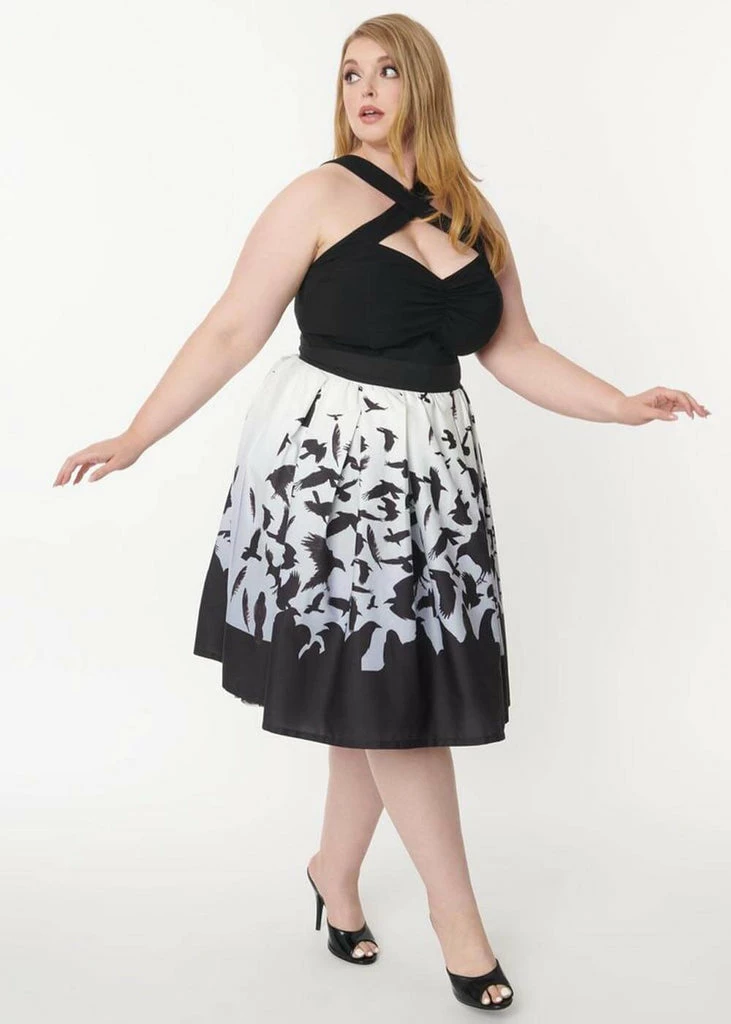 Unique Vintage X Hitchcock The Birds Main Attraction 50's Swing Skirt Black White 4 Unique Vintage X Hitchcock The Birds Main Attraction 50's Swing Skirt Black White - Image 2