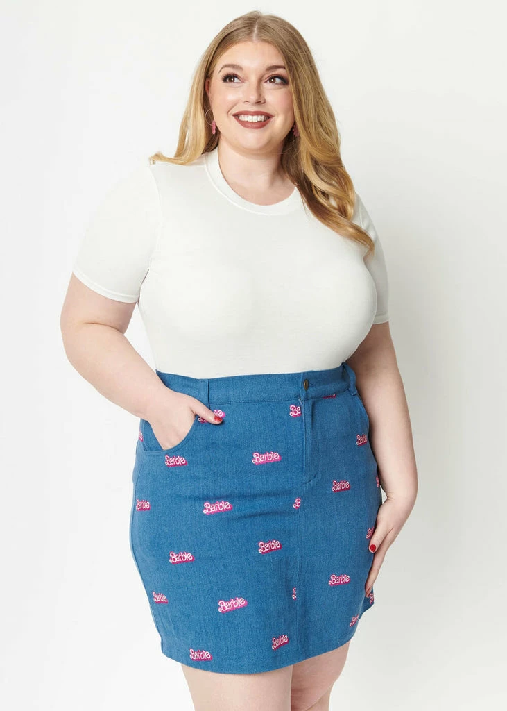 Unique Vintage X Barbie Logo What A Classic Denim 60's Mini Skirt Blue 4 Unique Vintage X Barbie Logo What A Classic Denim 60's Mini Skirt Blue - Image 2