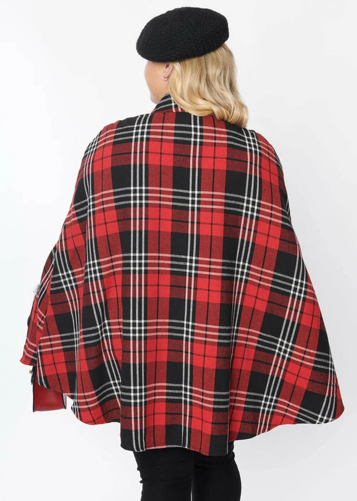 Unique Vintage Smak Parlour Savile Row Plaid 60's Cape Coat Red Black - Image 5