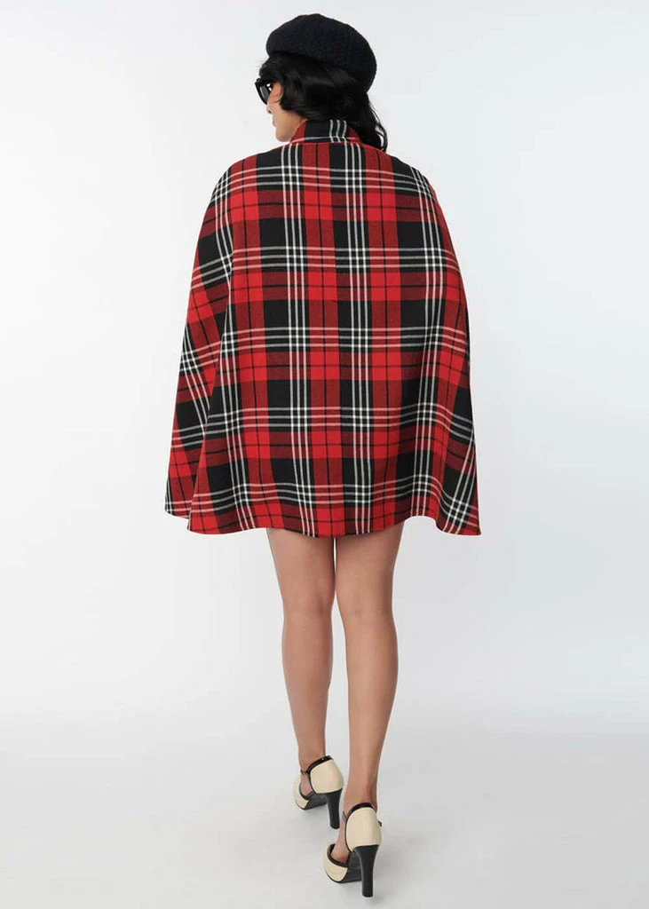 Unique Vintage Smak Parlour Savile Row Plaid 60's Cape Coat Red Black - Image 6