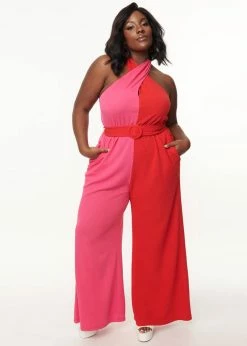 Unique Vintage Draped Darling 70's Jumpsuit Red Pink -KILLSTAR Sales Store unique vintage SP242KR2 draped darling jumpsuit red pnk 0 1024x1024