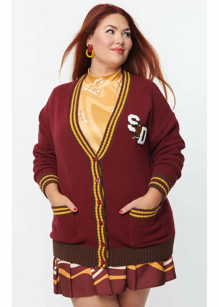Unique Vintage X Scooby Doo Long 70's Cardigan Burgundy Yellow 5 Unique Vintage X Scooby Doo Long 70's Cardigan Burgundy Yellow - Image 3