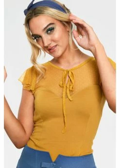 KILLSTAR Sales Store 27 Voodoo Vixen Samantha Mesh 50's Top Mustard